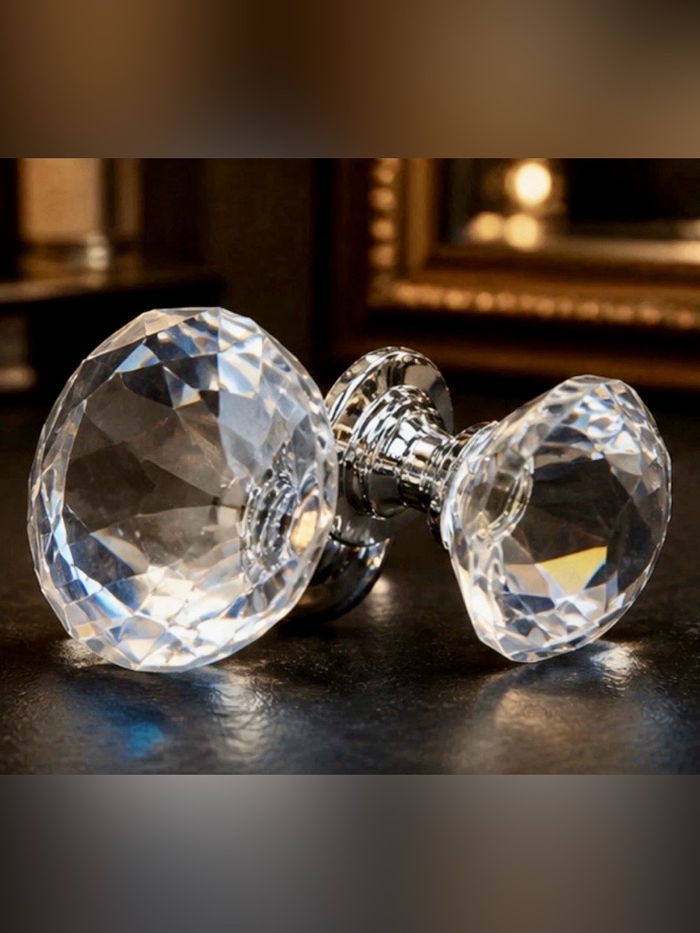 10 Crystal Glass Cabinet Knobs Set |Faceted Drawer Pulls Silver Glam Upgrad Chic